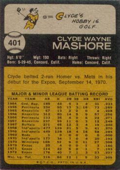 1973 Topps #401 Clyde Mashore Back