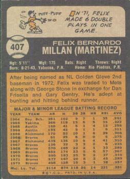 1973 Topps #407 Felix Millan Back