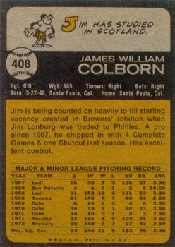 1973 Topps #408 Jim Colborn Back