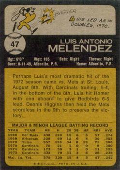 1973 Topps #47 Luis Melendez Back
