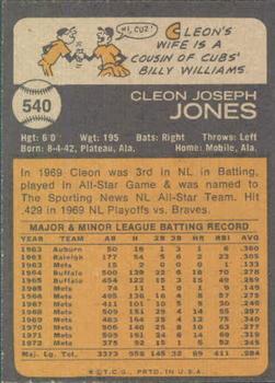 1973 Topps #540 Cleon Jones Back
