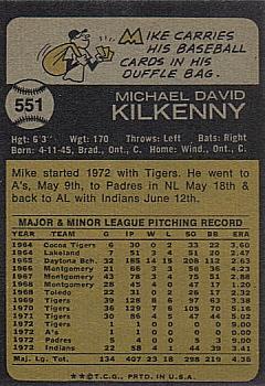 1973 Topps #551 Mike Kilkenny Back