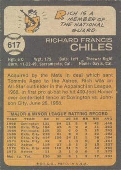 1973 Topps #617 Rich Chiles Back