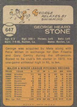 1973 Topps #647 George Stone Back