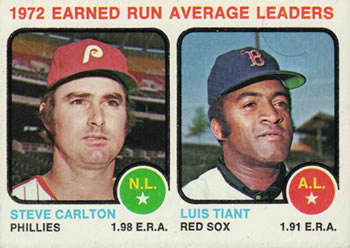 1973 Topps #65 1972 Earned Run Average Leaders (Steve Carlton / Luis Tiant) Front