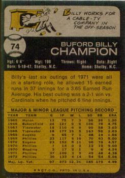 1973 Topps #74 Billy Champion Back