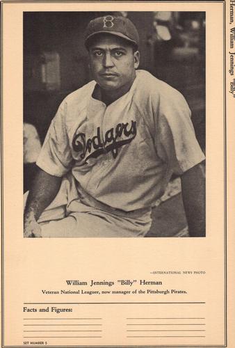 1946-49 Sports Exchange (W603) #5-3 Billy Herman Front