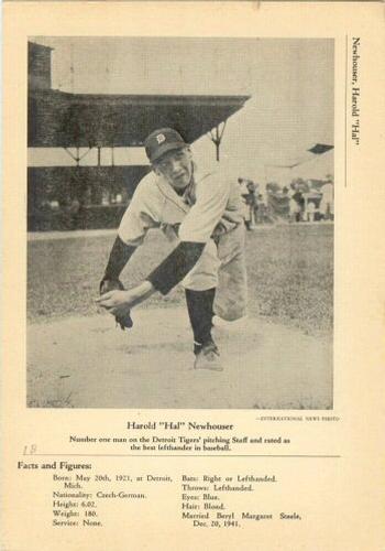 1946-49 Sports Exchange (W603) #7-1b Hal Newhouser Front
