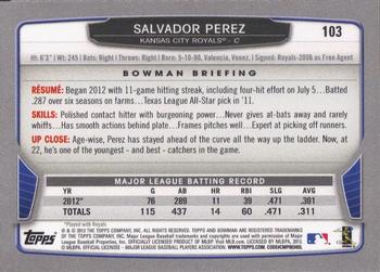 2013 Bowman #103 Salvador Perez Back