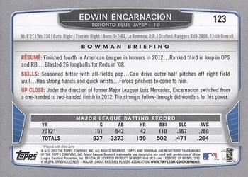 2013 Bowman #123 Edwin Encarnacion Back