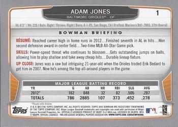 2013 Bowman #1 Adam Jones Back