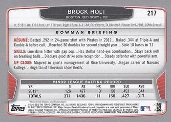 2013 Bowman #217 Brock Holt Back