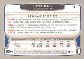 2013 Bowman #11 Justin Upton Back