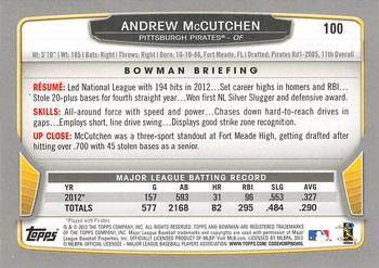 2013 Bowman #100 Andrew McCutchen Back