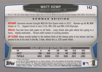 2013 Bowman #142 Matt Kemp Back