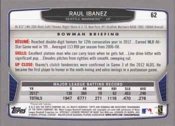 2013 Bowman #62 Raul Ibanez Back