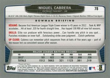 2013 Bowman #78 Miguel Cabrera Back