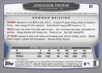 2013 Bowman #83 Jurickson Profar Back