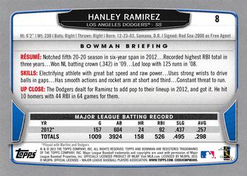 2013 Bowman #8 Hanley Ramirez Back