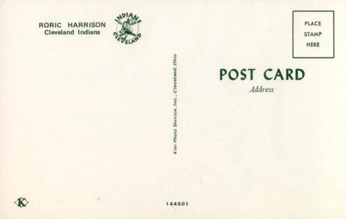 1975 Cleveland Indians Postcards Update #144501 Roric Harrison Back