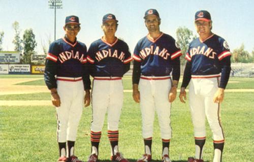 1976 Cleveland Indians Postcards #p1548 Coaches: Harvey Haddix / Dave Garcia / Rocky Colavito / Jeff Torborg Front
