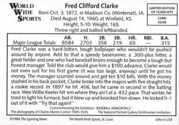 1986 Conlon World Wide Sports Series 1 #53 Fred Clarke Back