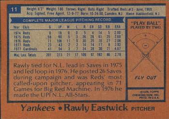 1978 Topps Burger King New York Yankees #11 Rawly Eastwick Back