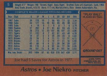 1978 Topps Burger King Houston Astros #5 Joe Niekro Back