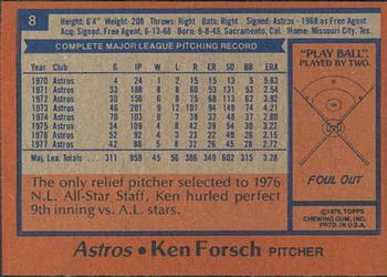 1978 Topps Burger King Houston Astros #8 Ken Forsch Back