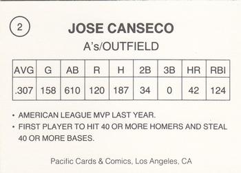 1989 Pacific Cards & Comics Facts (unlicensed) #2 Jose Canseco Back