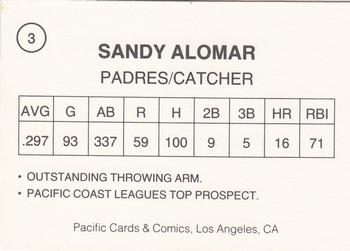 1989 Pacific Cards & Comics Facts (unlicensed) #3 Sandy Alomar Jr. Back
