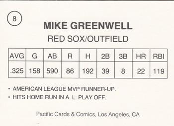 1989 Pacific Cards & Comics Facts (unlicensed) #8 Mike Greenwell Back
