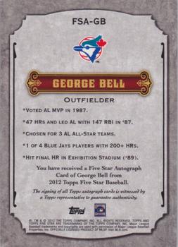 2012 Topps Five Star - Retired Autographs #FSA-GB George Bell Back