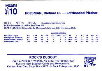 1990 Rock's Dugout Wichita Wranglers #10 Richard Holsman Back