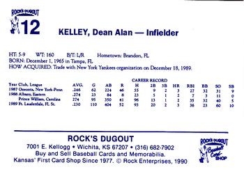 1990 Rock's Dugout Wichita Wranglers #12 Dean Alan Kelley Back