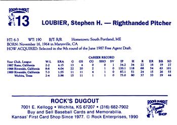 1990 Rock's Dugout Wichita Wranglers #13 Stephen Loubier Back