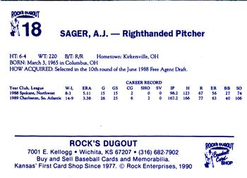 1990 Rock's Dugout Wichita Wranglers #18 A.J. Sager Back