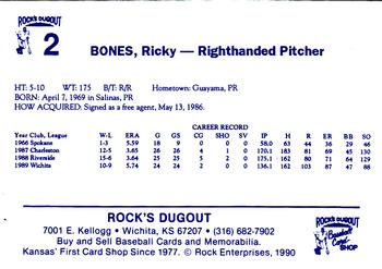 1990 Rock's Dugout Wichita Wranglers #2 Ricky Bones Back