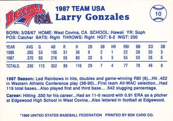 1990 Pan Am Team USA Red BDK #10 Larry Gonzales Back