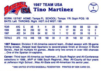 1990 Pan Am Team USA Red BDK #1 Tino Martinez Back