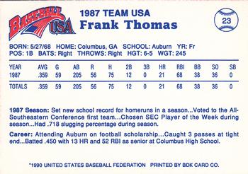 1990 Pan Am Team USA Red BDK #23 Frank Thomas Back