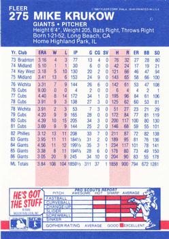 1987 Fleer - Glossy #275 Mike Krukow Back