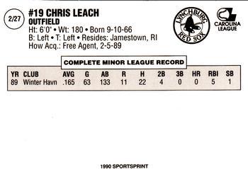 1990 SportsPrint Lynchburg Red Sox #2 Chris Leach Back