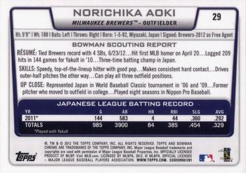 2012 Bowman Draft Picks & Prospects - Chrome #29 Norichika Aoki Back