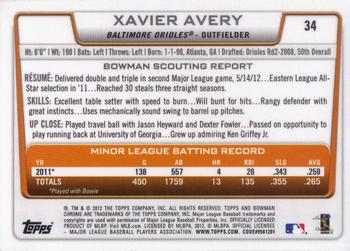 2012 Bowman Draft Picks & Prospects - Chrome #34 Xavier Avery Back