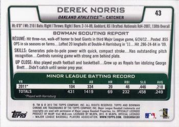 2012 Bowman Draft Picks & Prospects - Chrome #43 Derek Norris Back