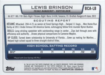 2012 Bowman Draft Picks & Prospects - Chrome Draft Pick Autographs #BCA-LB Lewis Brinson Back