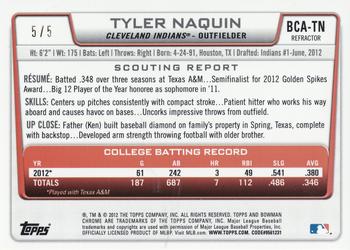2012 Bowman Draft Picks & Prospects - Chrome Draft Pick Autographs Red Refractors #BCA-TN Tyler Naquin Back