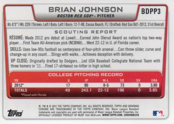 2012 Bowman Draft Picks & Prospects - Chrome Draft Picks #BDPP3 Brian Johnson Back