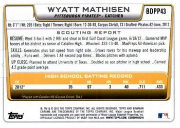 2012 Bowman Draft Picks & Prospects - Chrome Draft Picks #BDPP43 Wyatt Mathisen Back
